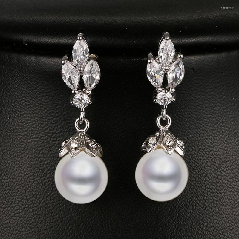 

Stud Earrings CANPEL Fashion Elegant Woman Long Pearl For Women Cubic Zirconia Bridal Wedding Jewelry