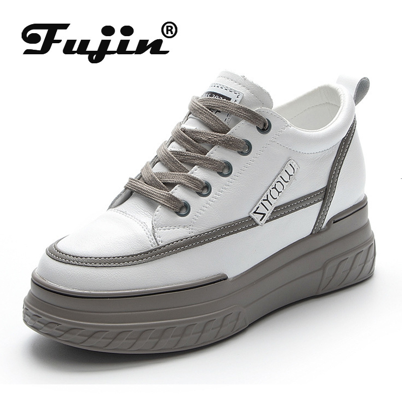 

Dress Shoes Fujin 8cm Genuine Leather Women Shoes Platform Wedge Sneakers Chunky Shoes Hidden Heel White Black Women Casual Shoes Summer 230316