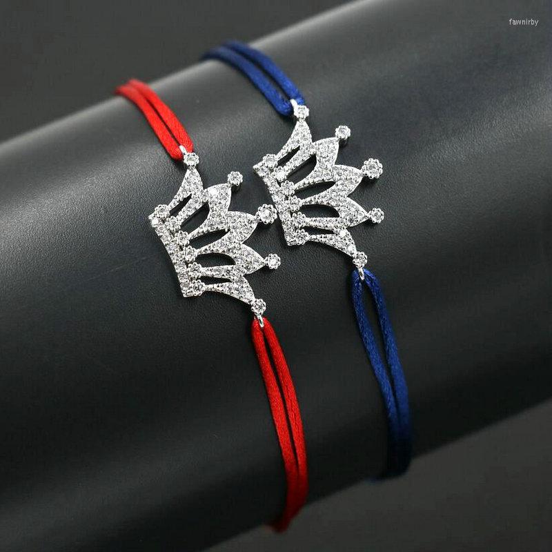 

Charm Bracelets Exquisite Women Silver Color Crystal Zircon Rhinestone Imperial Crown Bracelet Red Rope Thread Men Lovers Jewelry