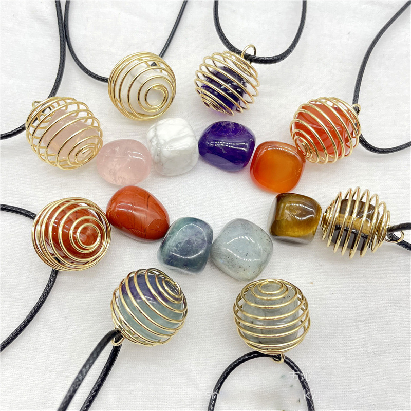 

Natural Crystal Stone Spring Ball Pendant Irregular Amethyst Rose Quartz agate Charms Necklace Mix Jewelry Making
