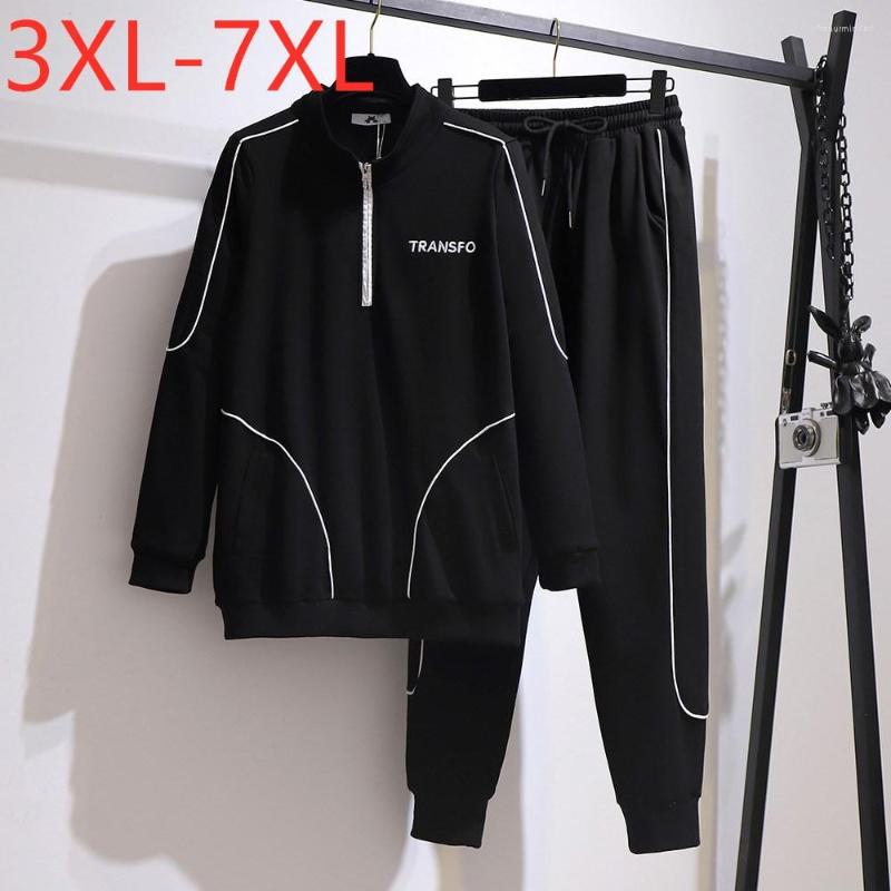 

Tracksuits Ladies Autumn Winter Plus Size Sports Sets For Women Large Loose Black Sweatshirt And Pants Training Suit  5XL 6XL 7XL