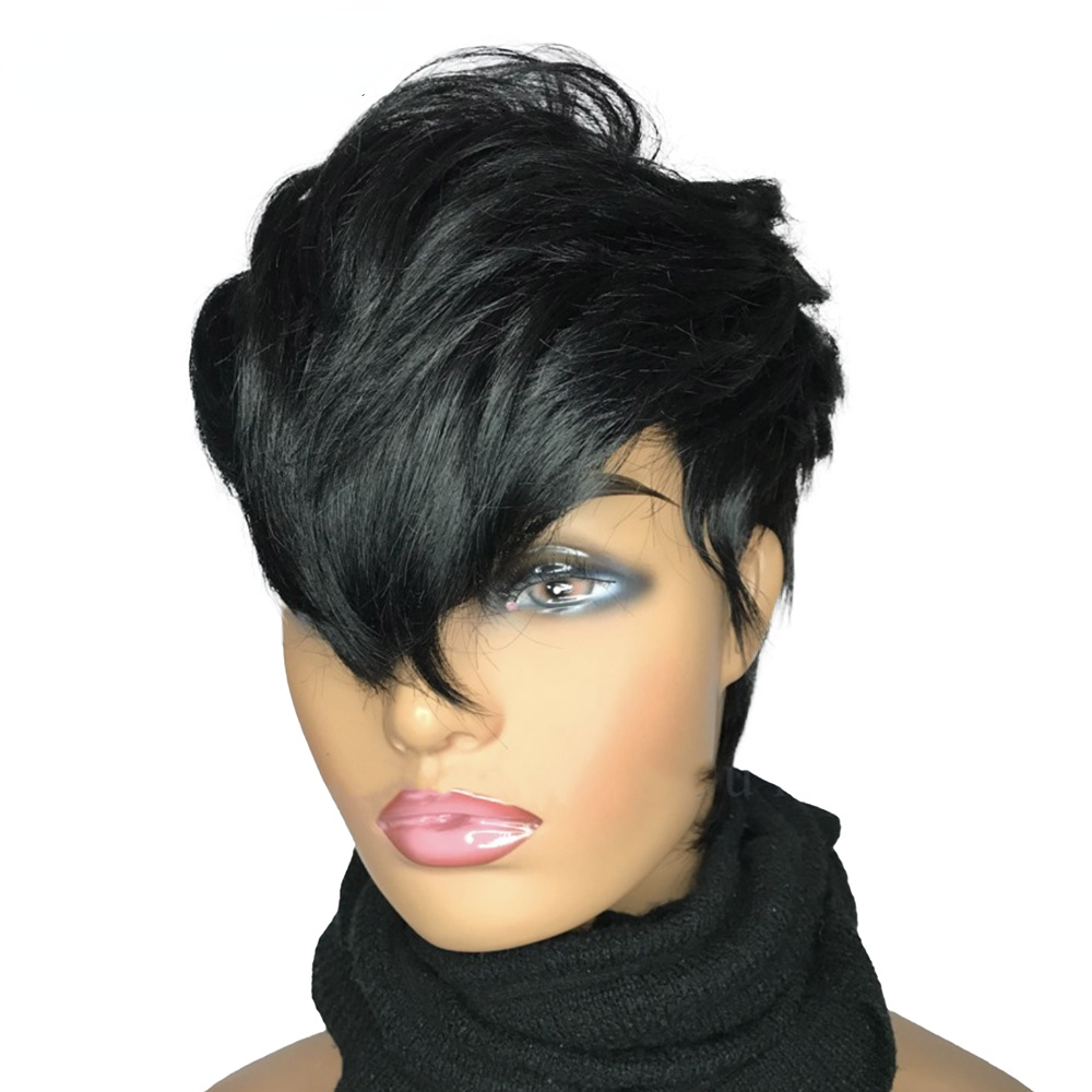 

Short Bob Straight Human Wigs With Bangs Brazilian Virgin Hair Pixie Cut Wig Natural Full Lace Front Cheap Human Hair Wigs For Black Women, Customize