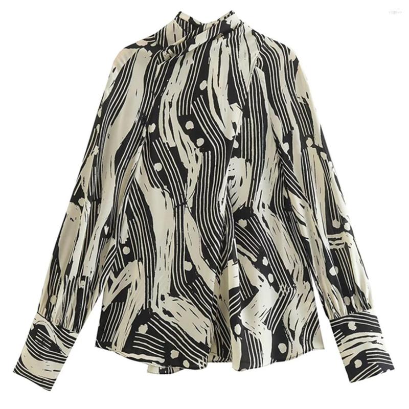 

Women's Blouses Maxdutti French Fashion Blouse Women Elegant Bow Chain Print Long Sleeve Shirt