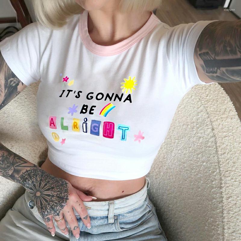 

Women' T Shirts Combhasaki Womens High Street Short Tops Casual Crop Sleeve Cartoon Letter Printed Round Neck T-Shirt, White