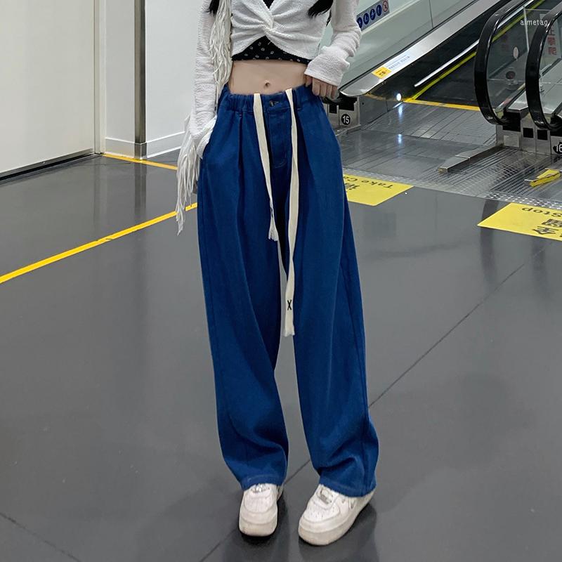 

Women' Jeans High Waist Wide Leg For Women Retro Fashion Drawstring Straight Blue Trousers Party 2023 Summer