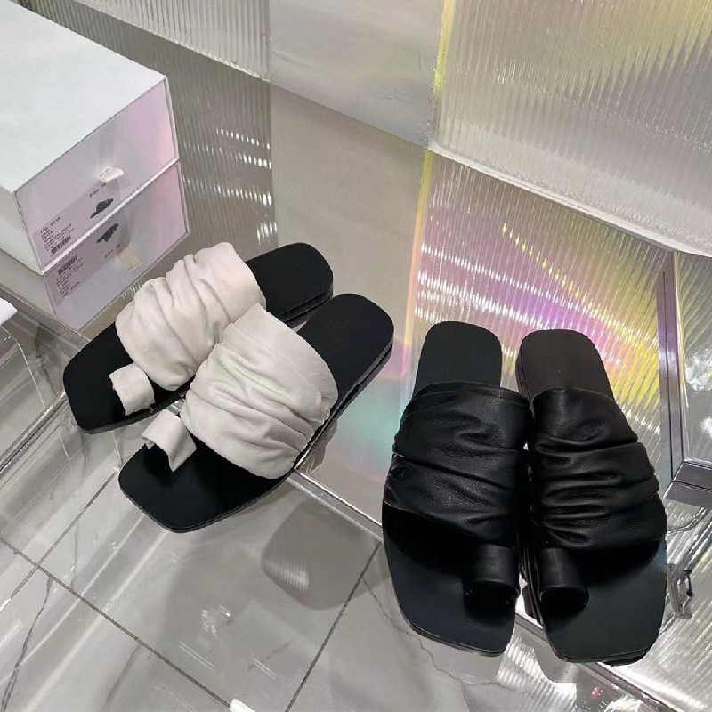 

New Flat Slippers Women Genuine Leather Peep Toe Casual Shoes Black White Slides Woman Street Style Summer Slippers For Women, As pic