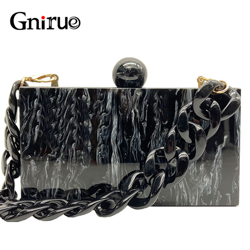 

Evening Bags Fashion Marble Acrylic Bags Vintage Women Messenger Bags Black White Ink Painting Evening Clutch Bags Party Prom Handbags 230316, White o chain