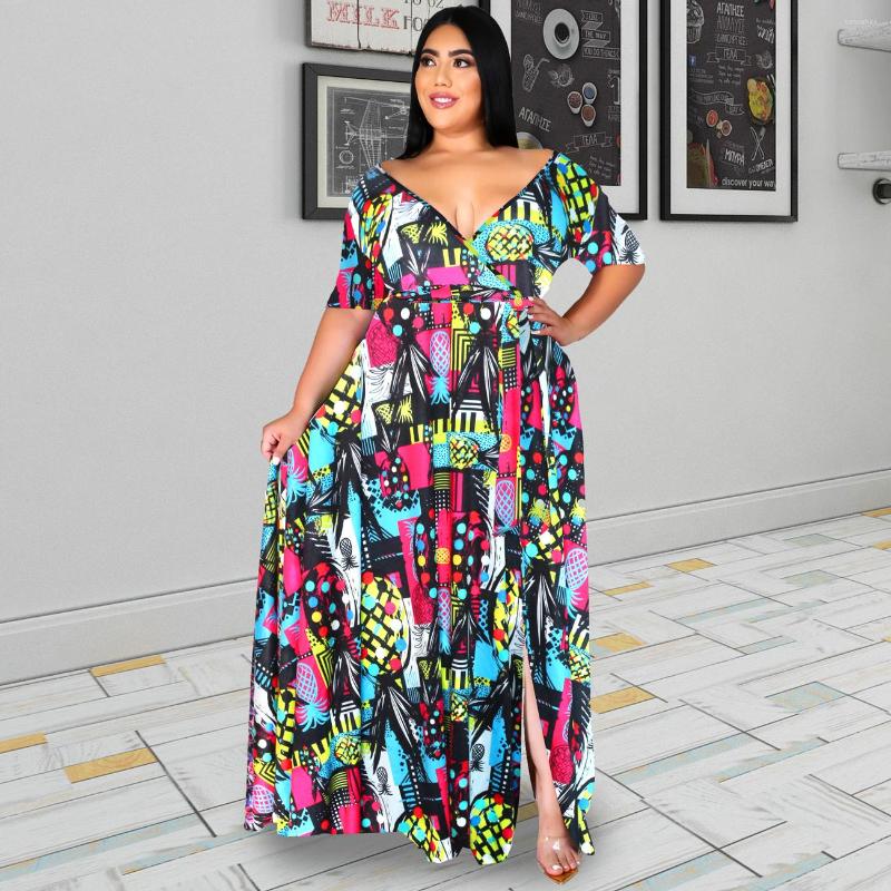 

Ethnic Clothing African Dresses For Women 2023 Muslim Fashion Chiffon Floral Femme Robe Nigerian Clothes V-neck Short Sleeve Kanga