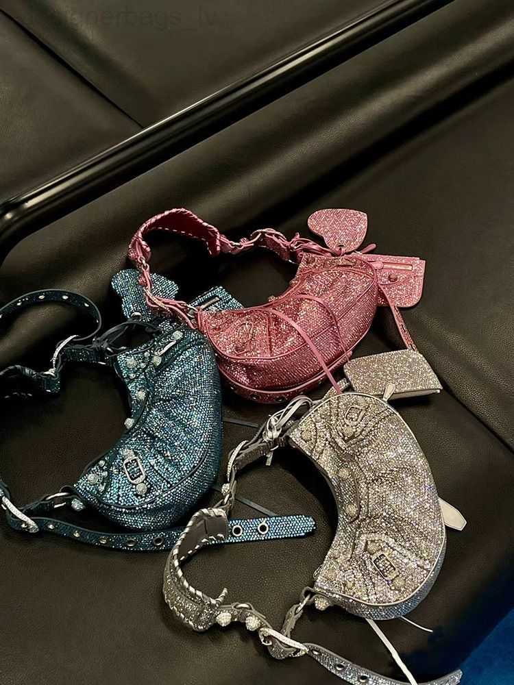 

B bag le cagole motorcycle same Xiaohongshu's online red flash bag shoulder bag Crossbody bag Bounce di Spicy Girl's full diamond female, Silver