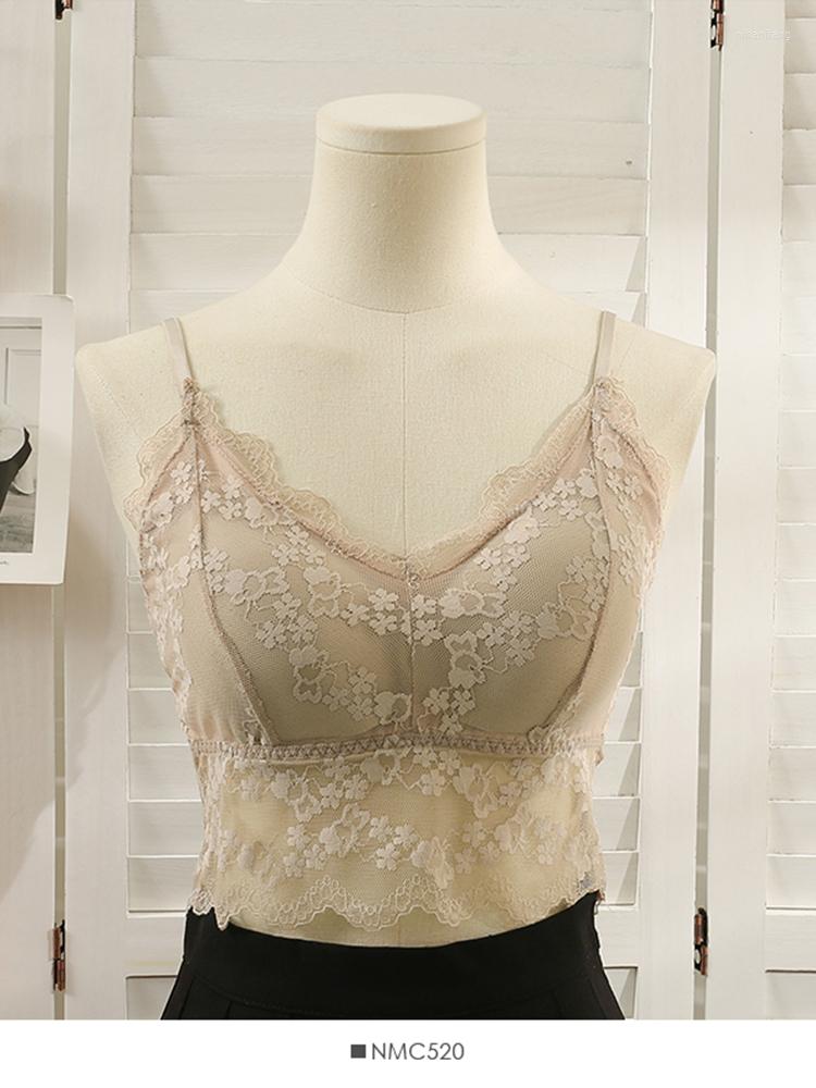 

Women's Tanks Women Summer Small Versatile Lace Embroidery Mesh Back Style Chest Show Large Band Bra Sling D2661, White