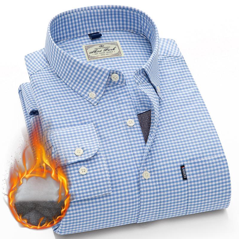 

Men's Casual Shirts Cotton Warm Shirt Cashmere Liner Long-sleeved S-4XL Winter Double Thick Single-breasted Button, T0m1306