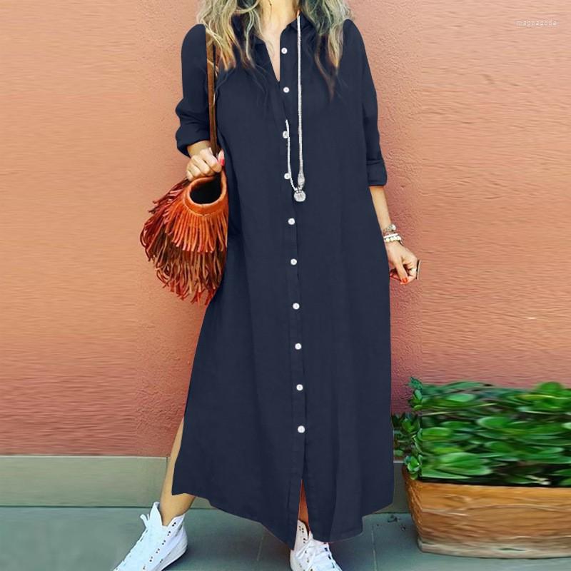 

Ethnic Clothing Spring Autumn Cotton Linen Shirt Dress Solid Long Sleeve African Dresses For Women Casual Loose Cardigan Robes Big Size 5XL