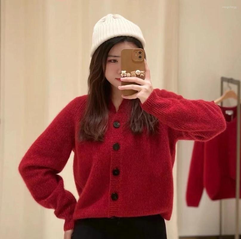 

Women' Jackets 2023 Casual Solid Cashmere Cardigan, Red