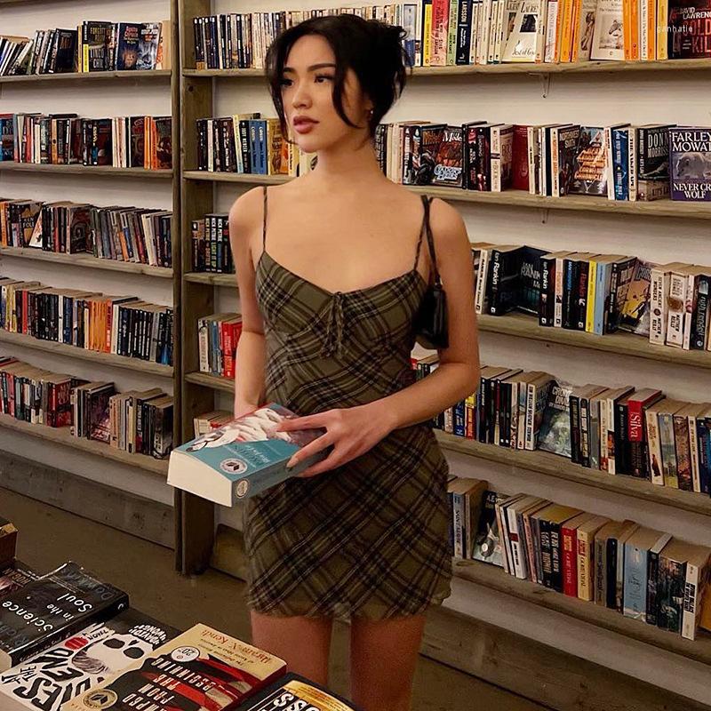 

Casual Dresses 2023 Summer Sexy Style Print Chest Strap Sling Dress, Army green