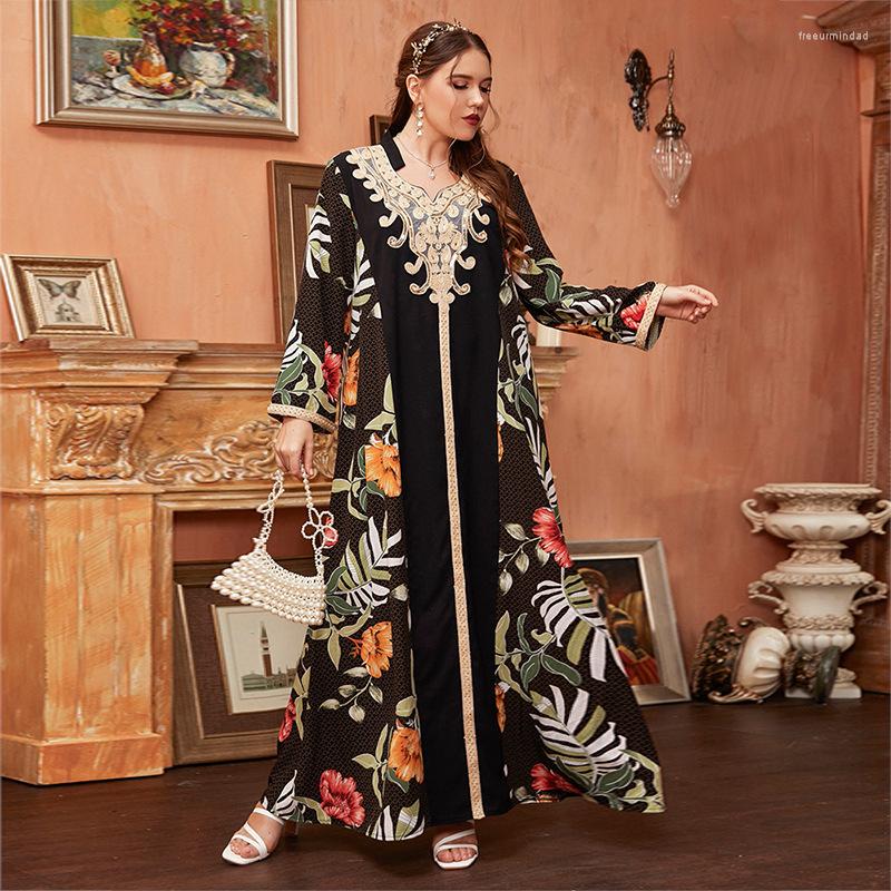 

Plus Size Dresses 2023 Summer Soft Stylilsh Embroidery Loose Dress For Women Vintage Beach With Under Strap Arabic Muslin, Black