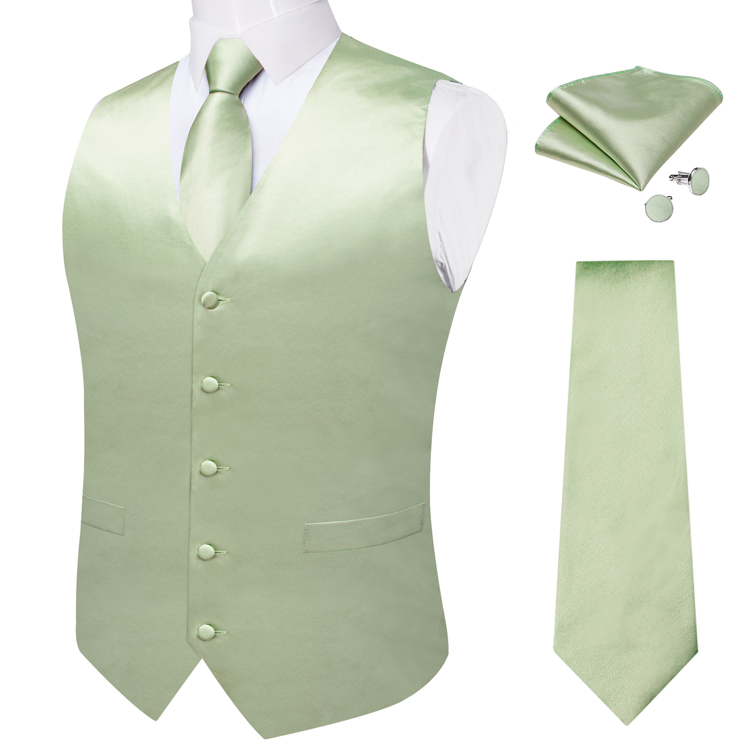 

Men's Vests Sage Green Solid Silk Suit Vest for Men Tie Handkerchief Cufflinks Wedding Party Formal Tuxedo Male Blazer Waistcoat 230316, Md-0321-7874