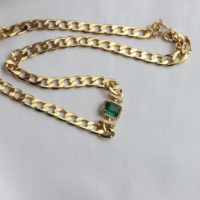 

Chains Vintage Court Grandmother Emerald Necklace INS Hip-hop Clavicle Chain Metal