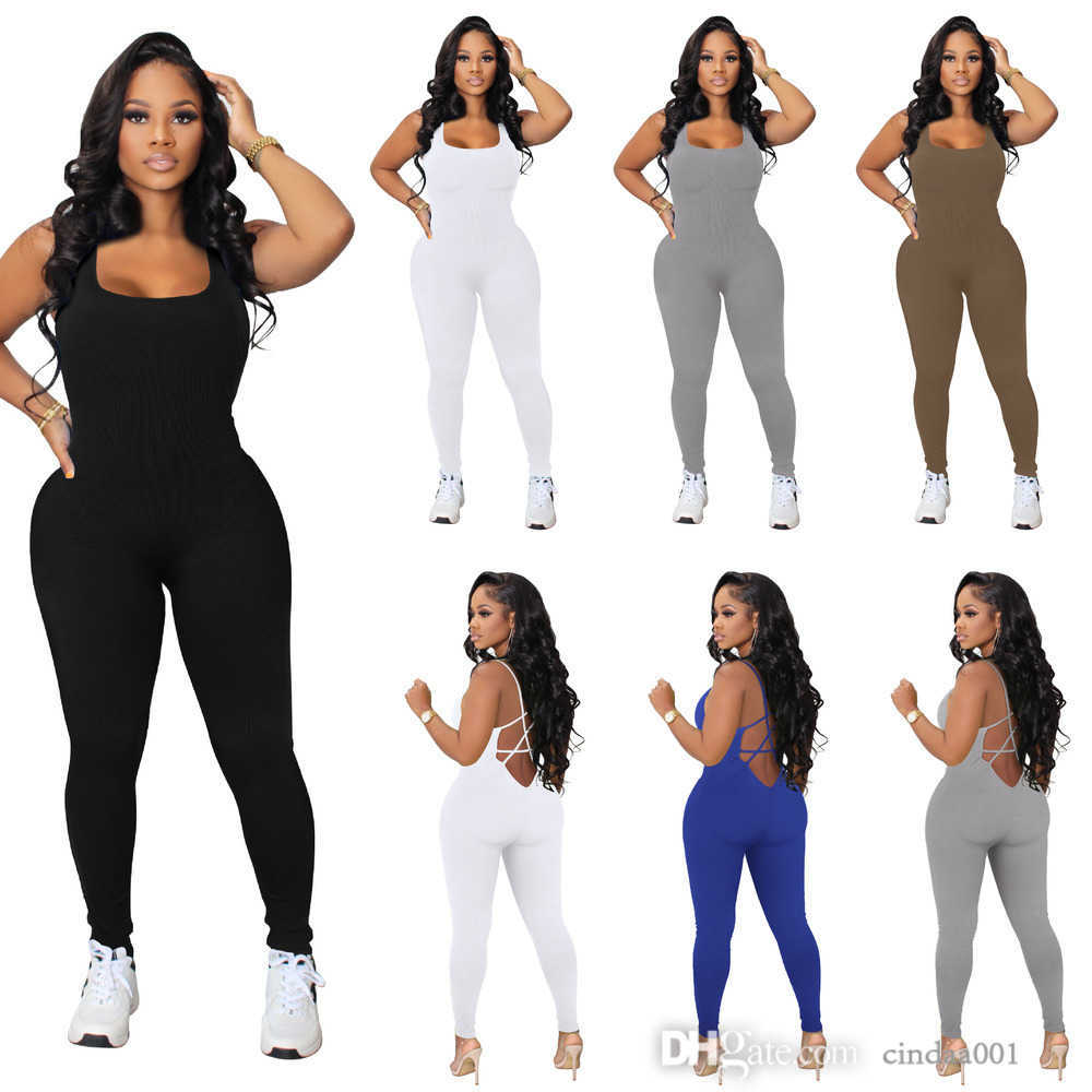 

2023 Desinger Women Jumpsuits Sexy Sleeveless Open Back Waist Bodysuit Skinny Onesies High Waist Tight Sports Yoga Rompers, White