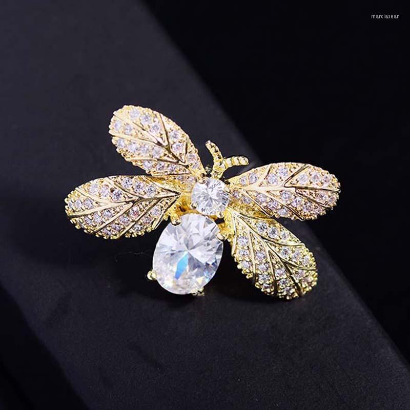 

Brooches High Quality Luxury Sparkling Cubic Zirconia Insect Fashion Small Cute Gold Plated Metal Bee Lapel Pins For Women