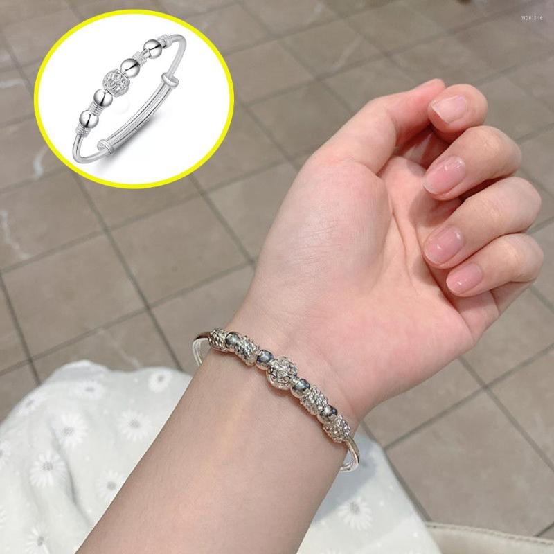 

Bangle Korean Fashion Silver Color Lucky Beads Bangles For Women Bracelets Designer Party Wedding Jewelry Gifts