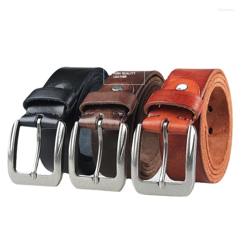 

Belts Men's Vintage Handmade Leather Belt Cowhide Fashion Versatile Jeans For Men Needle Buckle Soft Male, Black