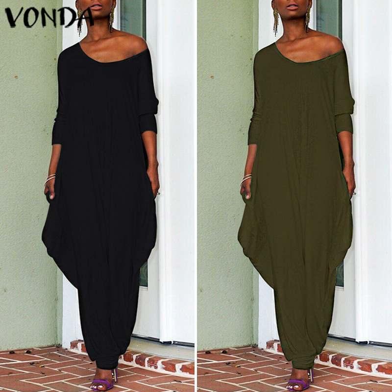 

Women' Jumpsuits & Rompers VONDA Autumn Jumpsuit Women Elegant Backless Short Sleeve Womens Casual Solid Color Playsuits Femme Overalls Plu, Black