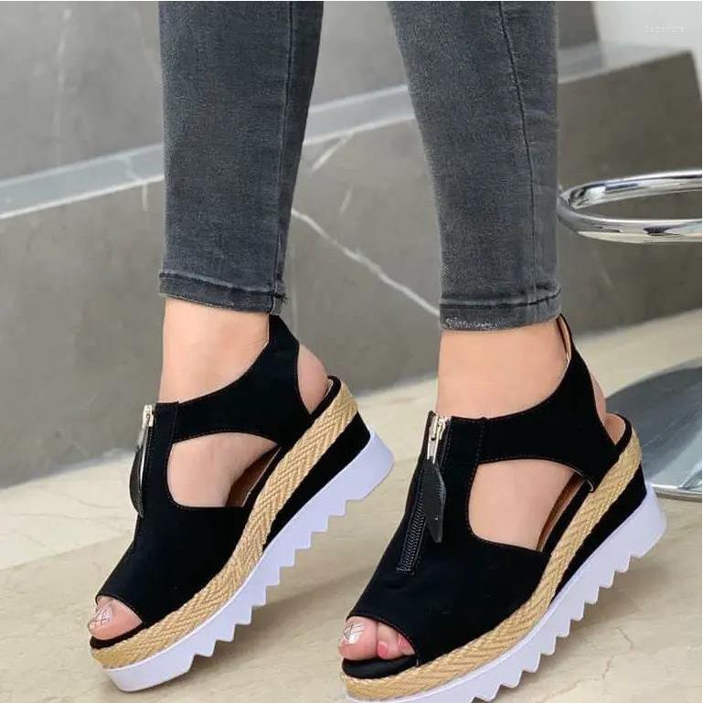 

Dress Shoes Summer Sandals Women Solid Color Open Toe Casual Ladies Flats Non-Slip Zipper Vintage Female 2023 Fashion Chaussure Femmey, Black
