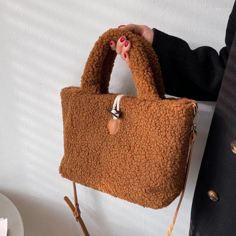 

Evening Bags Winter Big Wool Plush Lady Handbags Fashion Ladies Shoulder Crossbody Totes For Women Large Capacity Messenger Bag, Coffee
