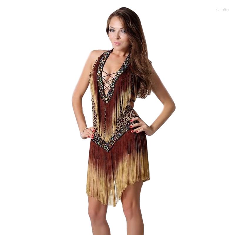 

Stage Wear 2023 Ballroom Dance Dress Samba Costume For Women Sexy Leopard Print Salsa Dresses With Tassels Latin, Red