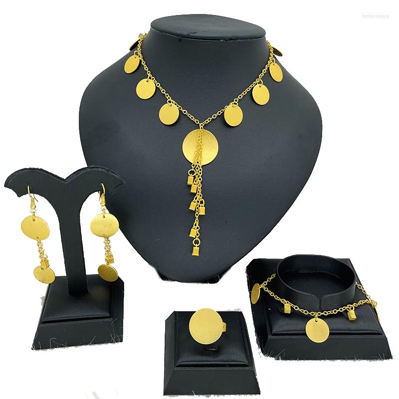 

Necklace Earrings Set Dubai Ring Bangle Big Coin Gold Color Arab Gifts Turks Africa Party, Picture shown