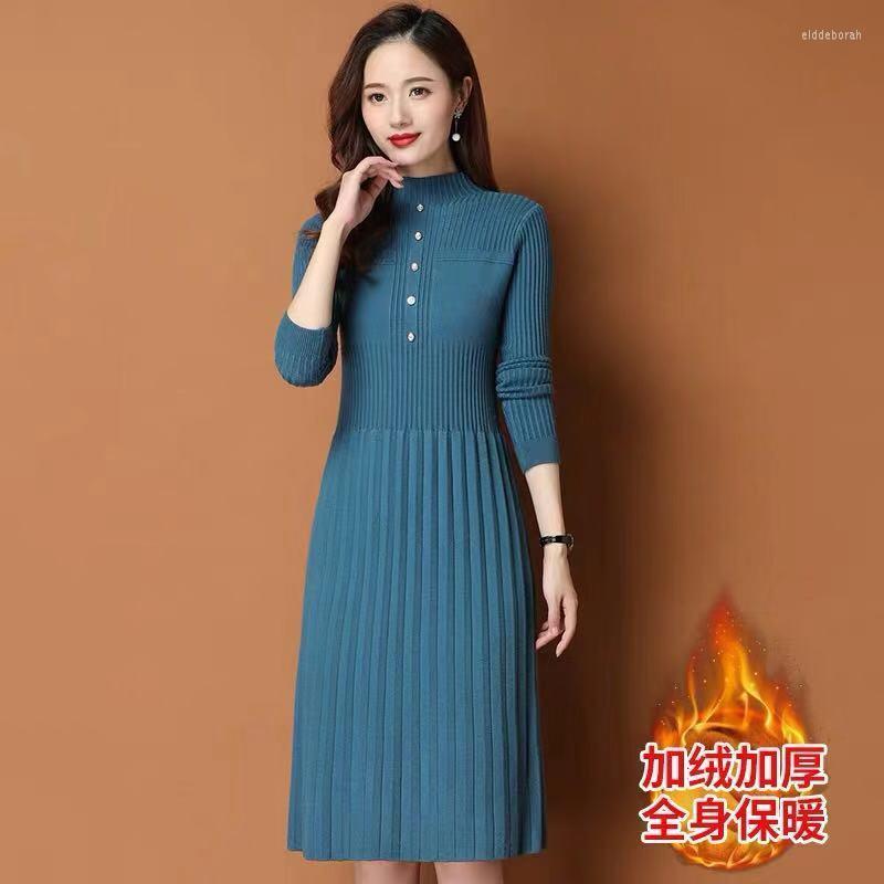 

Casual Dresses Women Women' Knitted Dress Autumn Winter Half Turtleneck Overknee Long Shirt Woolen Skirt Vestido De Mujer, Black