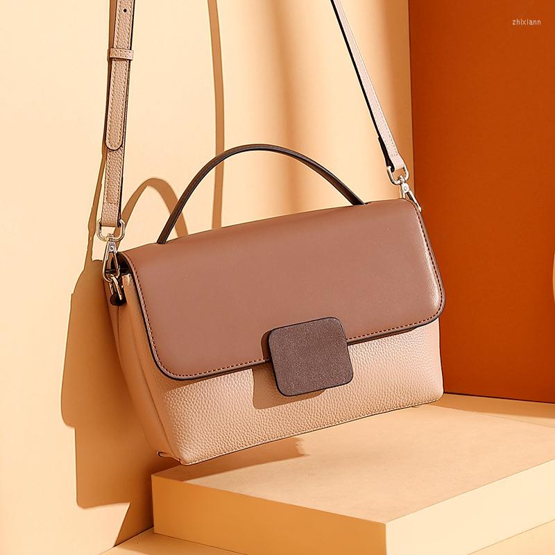 

Evening Bags Crossbody Shoulder Bag Head Layer Cowhide Hit Color Handbag Trendy Fashion All-match Casual Leather Women, White