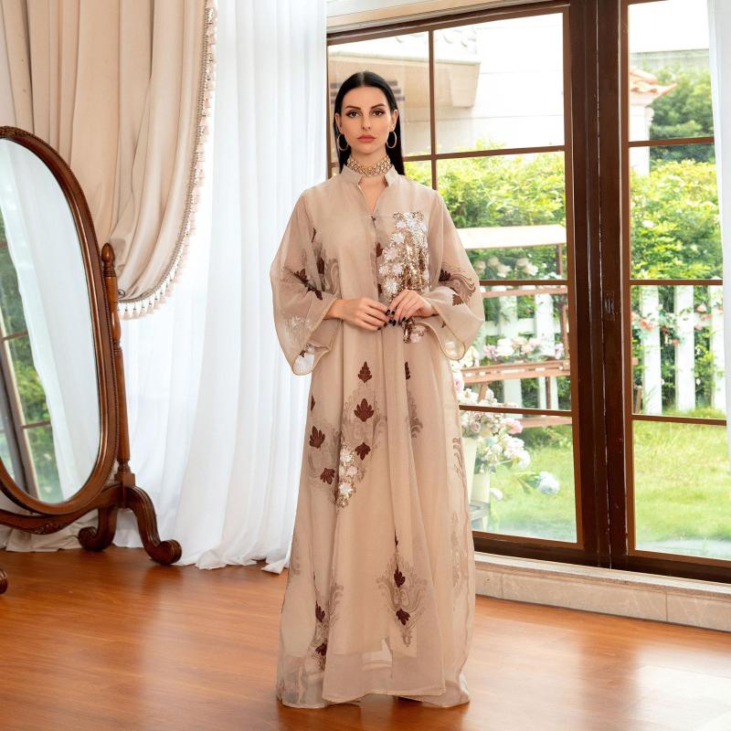 

Ethnic Clothing Middle Eastern Muslim Fashion Evening Dress Sequins Embroidered Women Robe Femme Musulmane Dubai Abaya Turkey Vestidos