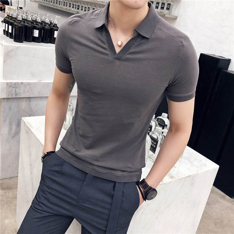 

Men's Polos Summer British Solid Short Sleeve Polo Shirt Korean Men Streetwear Fashion Men Polo Shirt Mens Clothing Playera Polo Hombre 230316, Brown