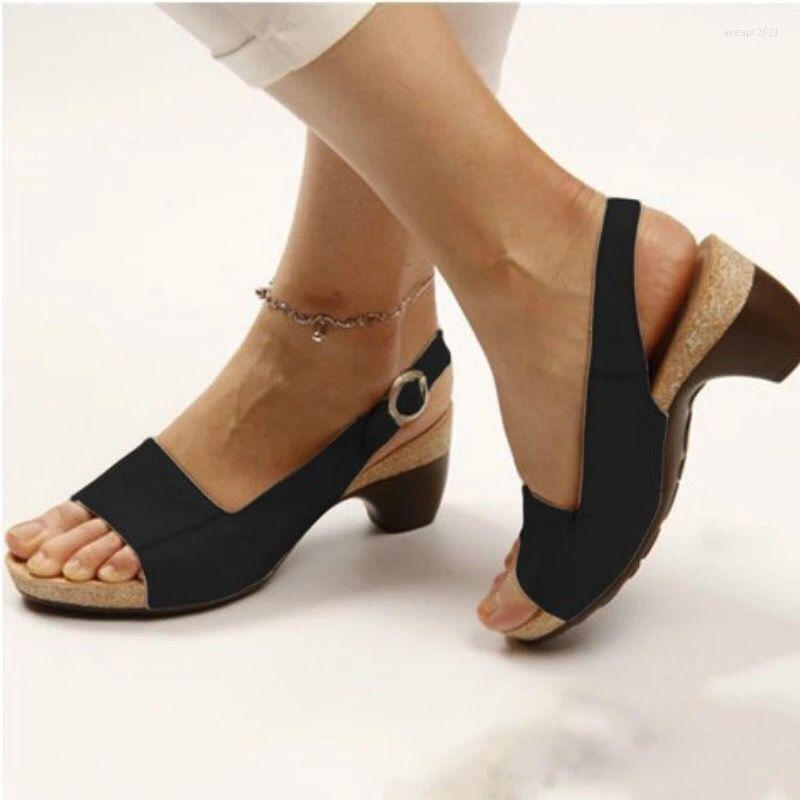 

Sandals Women 2023 Summer Elegant Chunky Heels Shoes, Black