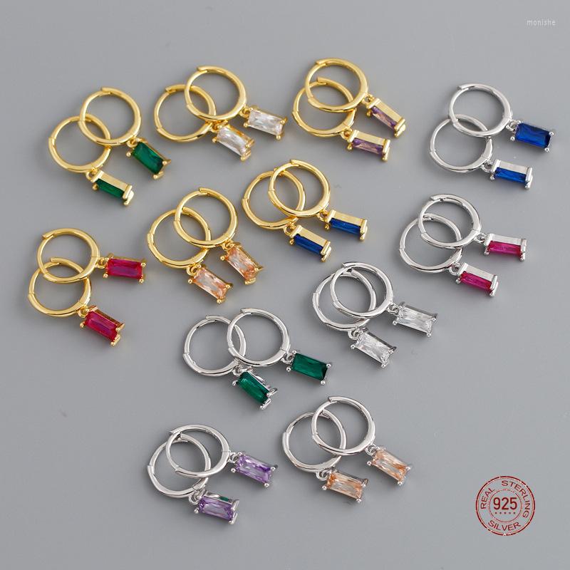 

Hoop Earrings LKO Real 925 Sterling Silver Rectangle Colorful Ear Buckle For Women Elegant Chic Party Jewellery Girls Gift