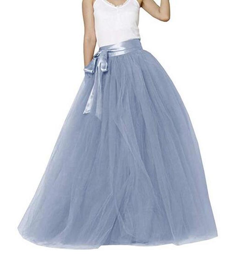 

Skirts Women Long Maxi Puffy 5 Layers Tulle Skirt Floor Length A Line With Bowknot Belt High Waisted For Wedding Party Evening, Sliver gray