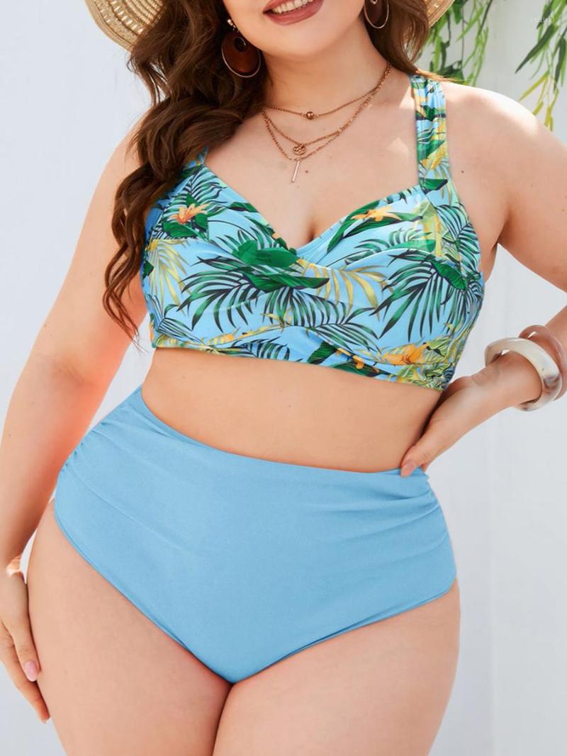 

Women's Swimwear 2023 Tropical Print Underwire Swimsuit Women Plus Size Female High Waist Bathers Bathing Swimming Suit Summer Beachwear, Blue