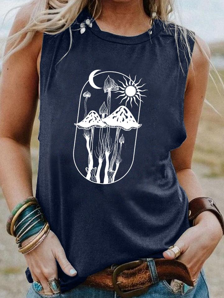 

Women's Tanks Mystic Mushroom Tank Top Nature Lovers Loose Sun Moon Trendy Casual Women Aesthetic Tops, Green-white txt