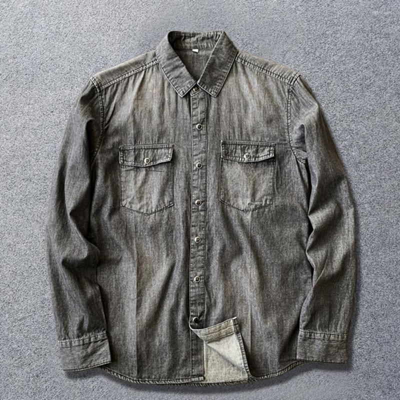 

Men's Casual Shirts Stylish Men Shirt Long Sleeve Buttons Gradient Color Male Pockets Autumn For Home, Dark blue