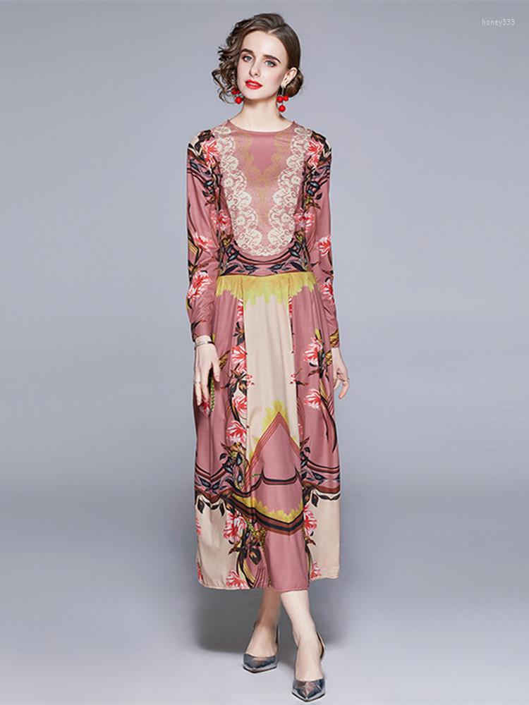 

Casual Dresses 2023 Summer Fashion Designer Long Dress Women Full Sleeve Multicolor Flower Print Red Boho Holidays Party Vintage Maxi, Picture color