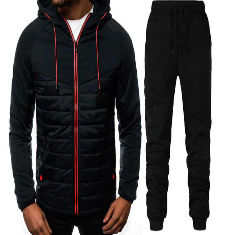 

Men' Tracksuits Mens Sweatshirt Suit 2023 Zipper Hoodie Jogging Trousers Fitness Patchwork Casual Set Fashion Clothing Sportswear, Black