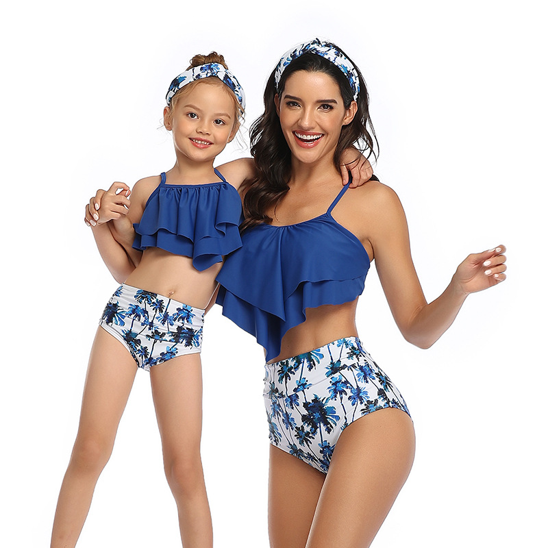 

Parent-child Swimsui Bikini Set Solid Color Sexy Triangle Two Piece Swimsuit swimwear for women or girls