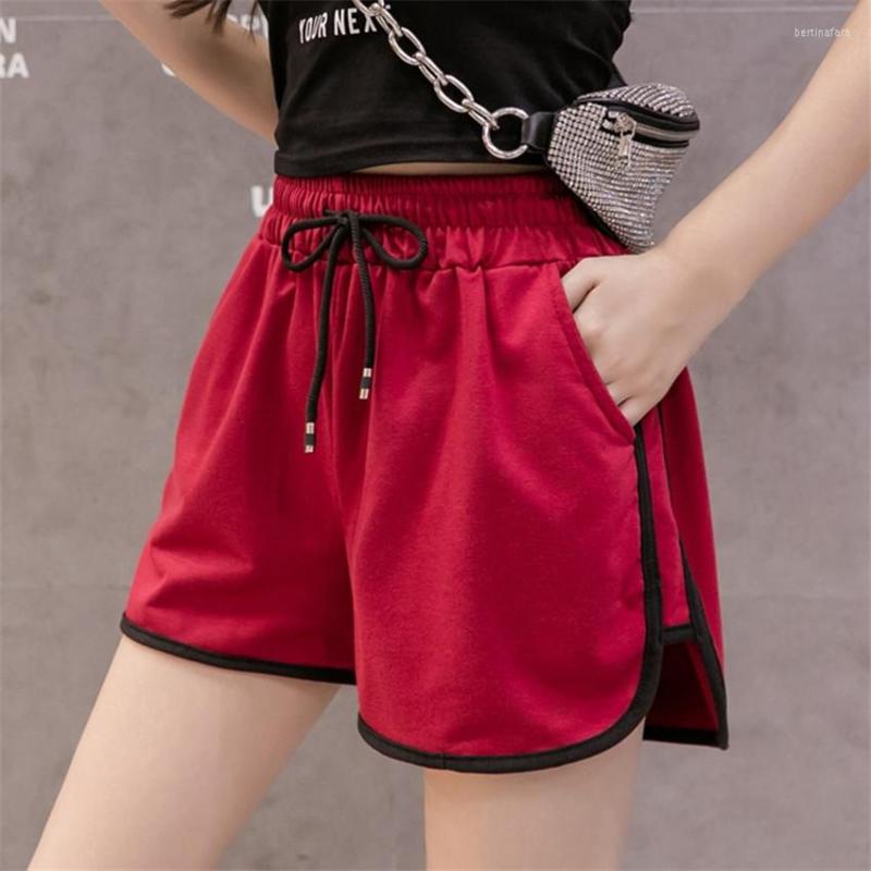 

Women's Shorts Gowyimmes Spring Women Cotton Big Size Girl Solid Tie Wide Leg Summer Lady Elastic Waist Outwear PD1155, Black