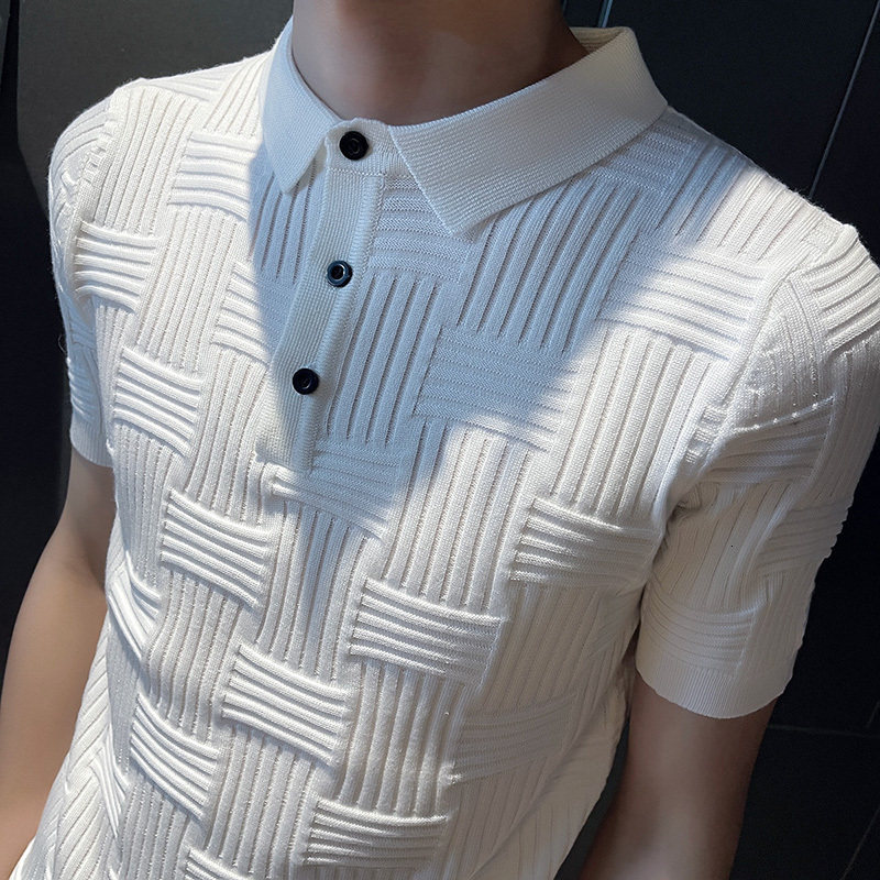 

Men's Polos Fashion Summe POLO Shirts Men High Quality Knitted Short Sleeve Casual T-shirts Business Social Polos Streetwear Lapel Tee Tops 230316, Black