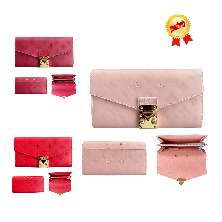 

Hasp Genuine Leather wallets Designer long bag Women's mens Cardholder louiseity purse passport card holders Luxury Coin purses metal lock square viutonity pouc key, Red