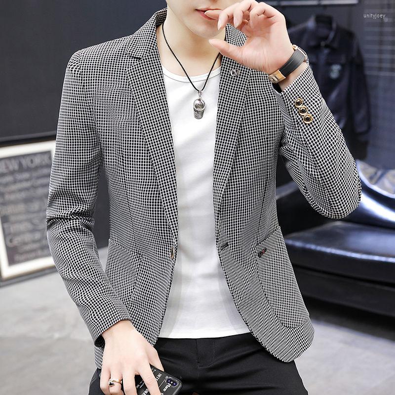 

Men's Suits Autumn Business Men's Blazer Korean Fashion Trend Houndstooth Plaid Suit Coat Blends High Quality Slim Men Jacket E793, 1838 green