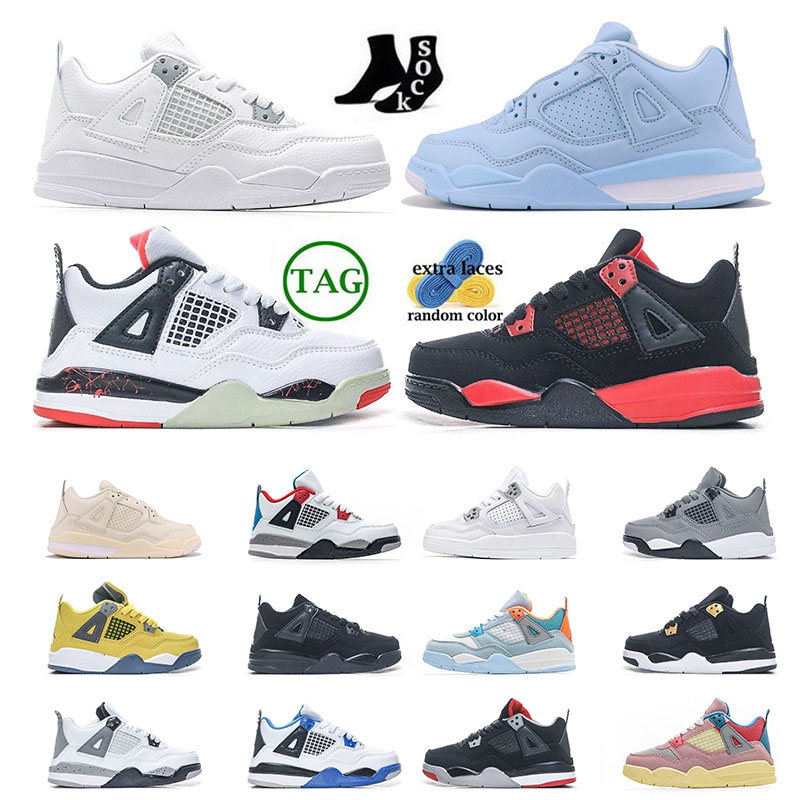 

TOP Kid shoes 4s Children Preschool Athletic Outdoor Baby designer sneaker boy girls Kid shoes What The Pink Sail Fire Red Blue Motorsport, 1 (15)