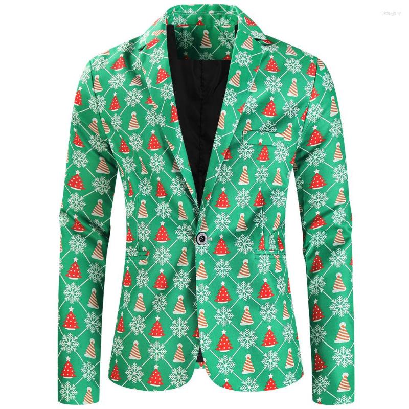 

Men's Suits Mattswag Mens Christmas Tree Hat Snowflake Printed Green Blazers Autumn Winter Daily Casual Men's Jackets Fashion Slim Fit