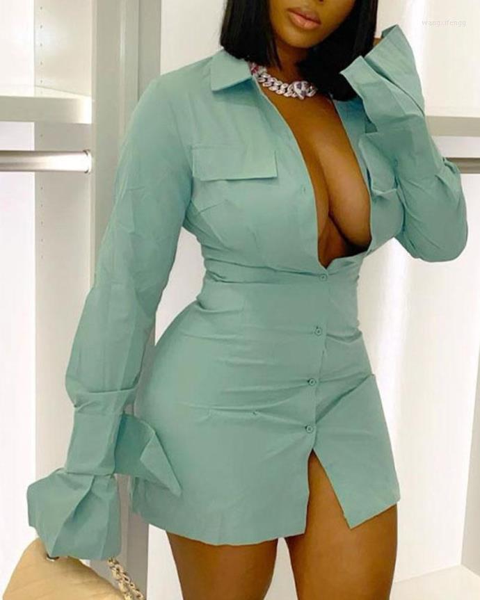 

Casual Dresses Dress For Women 2023 Femmes Long Sleeve Button Down Office Lady Shirt Mini
